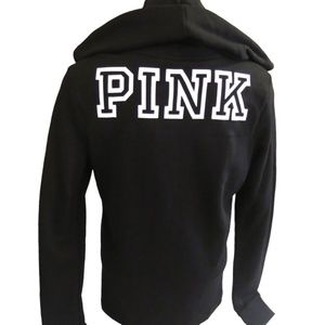 Victoria's Secret PINK Black w/ White Logo Anorak Campus Pullover Hoodie XS